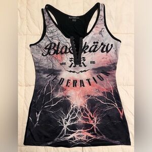 Y2K Style BlackKärv Graphic Lace-Up Tank Top with cut out back